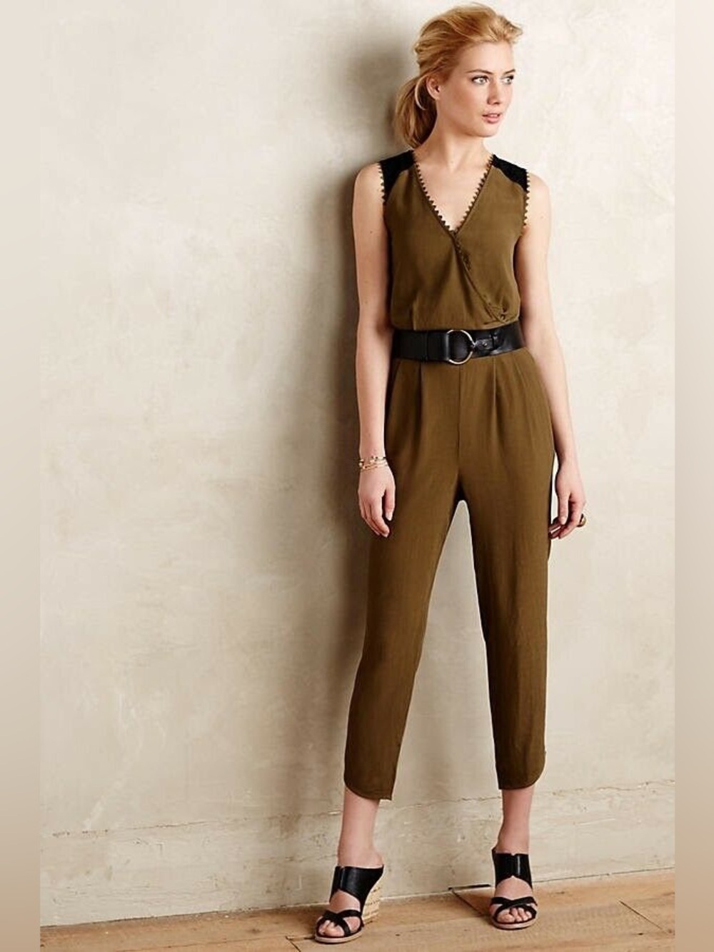 Anthropologie Leifsdottir High-Rise Pants Jumpsuit Romper V-Neck Sleeveless